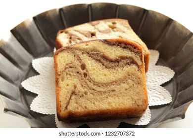 Sliced Marble Caramel Pound Cake On Bowl