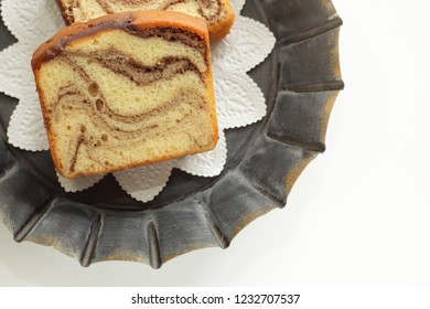 Sliced Marble Caramel Pound Cake On Bowl