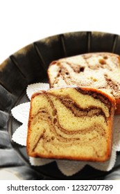 Sliced Marble Caramel Pound Cake On Bowl