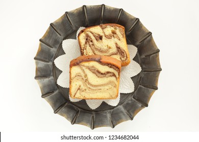 Sliced Marble Caramel Pound Cake On Bowl