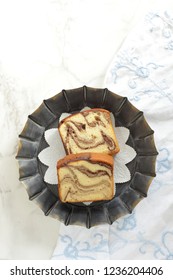 Sliced Marble Caramel Pound Cake On Bowl