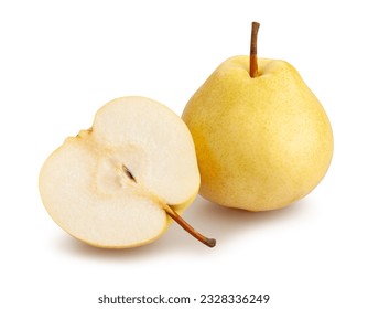 sliced nashi yellow pear path isolated on white - Shutterstock ID 2328336249