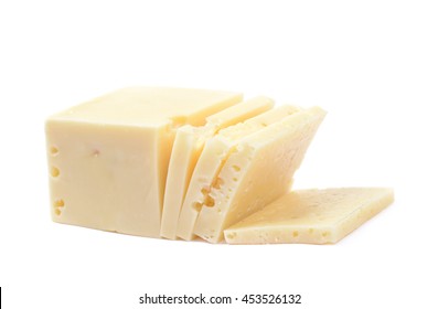 Sliced Piece Of Cheese Isolated Over The White Background