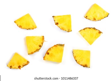 Sliced Pineapple Isolated On White Background. Top View. Flat Lay Pattern