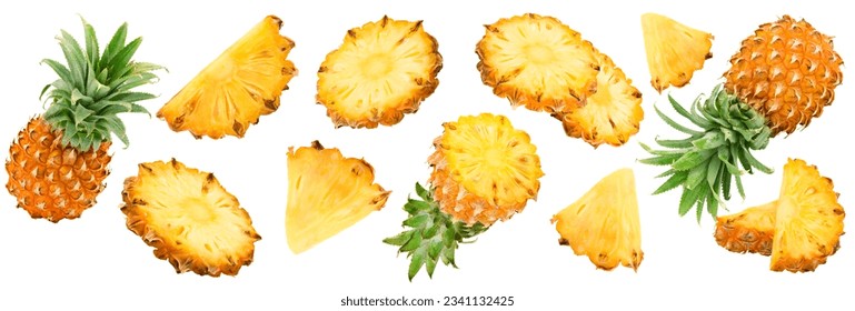 sliced pineapple isolated on white background. exotic fruit. clipping path