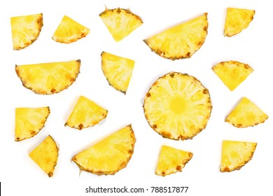 Sliced Pineapple Isolated On White Background. Top View. Flat Lay Pattern