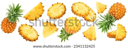 sliced pineapple isolated on white background. exotic fruit. clipping path