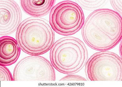 Sliced Pink Onion. Slices. Pattern. Macro. Texture. Food Background.