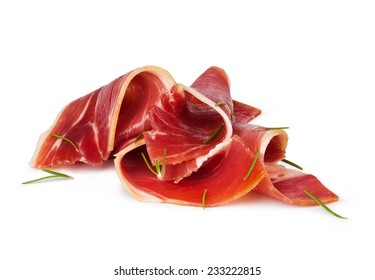 Sliced Prosciutto On A White Background