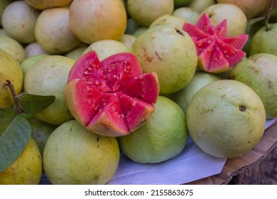 Sliced Quava Fruit Pink Flesh Selective Focus