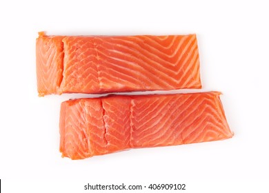 Sliced Raw Salmon Isolated On White Background