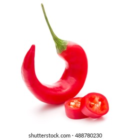 Sliced Red Chili Or Chilli Cayenne Pepper Isolated On White  Background Cutout