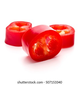 Sliced Red Chili Or Chilli Cayenne Pepper Isolated On White  Background Cutout