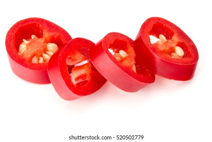 Sliced Red Chili Or Chilli Cayenne Pepper Isolated On White  Background Cutout