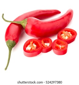 Sliced Red Chili Or Chilli Cayenne Pepper Isolated On White  Background Cutout