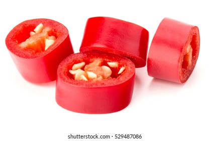 Sliced Red Chili Or Chilli Cayenne Pepper Isolated On White  Background Cutout