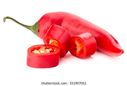 Sliced Red Chili Or Chilli Cayenne Pepper Isolated On White  Background Cutout