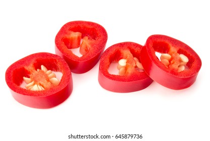 Sliced Red Chili Or Chilli Cayenne Pepper Isolated On White  Background Cutout