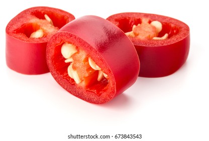 Sliced Red Chili Or Chilli Cayenne Pepper Isolated On White  Background Cutout