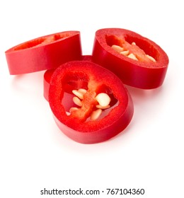 Sliced Red Chili Or Chilli Cayenne Pepper Isolated On White  Background Cutout