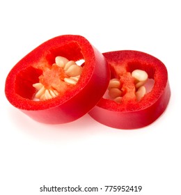 Sliced Red Chili Or Chilli Cayenne Pepper Isolated On White  Background Cutout