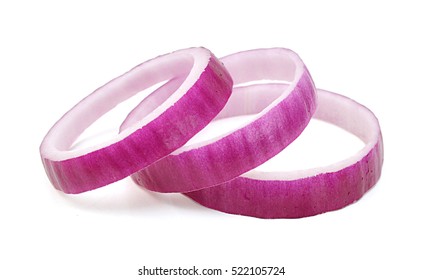 Sliced red onion on white background