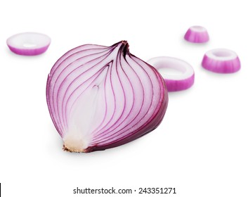 Sliced Red Onions Isolated On White Background