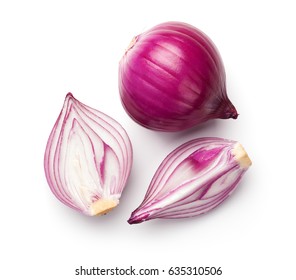 Sliced Red Onions Isolated On White Background. Top View