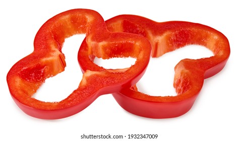 Sliced Red Sweet Bell Pepper Isolated On White Background. Clipping Path