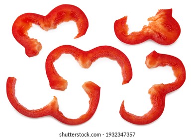 sliced red sweet bell pepper isolated on white background. clipping path. top view