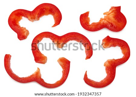sliced red sweet bell pepper isolated on white background. clipping path. top view