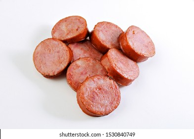 Sliced Sausage On White Background