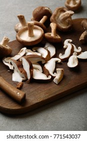 Sliced Shiitake Mushrooms On Board, Food Closeup