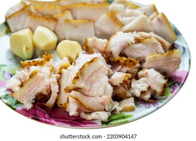 Sliced Small Salo, Ukrainian Cuisine, Salo Food With Garlic