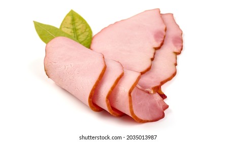 Sliced Smoked Pork Loin, Isolated On White Background