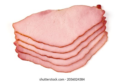 Sliced Smoked Pork Loin, Isolated On White Background