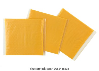 Sliced Smokey BBQ Processed Cheese, Single Slice Wrapped In Clear Transparency Plastic Package Isolated On White Background
