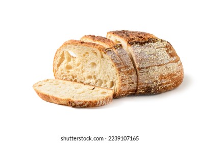 Sliced Sourdough Bread isolated on white background, homemade bakery concept - Shutterstock ID 2239107165