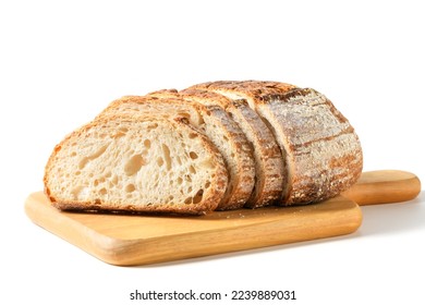Sliced Sourdough Bread isolated on white background, homemade bakery concept - Shutterstock ID 2239889031