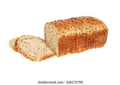 Sliced Soya And Linseed Bread Loaf Isolated Against White