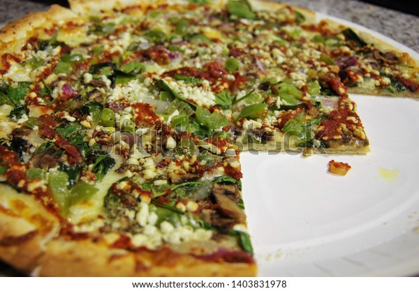 Sliced Spinach Cottage Cheese Pizza Red Stock Photo Edit Now