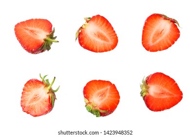 Sliced Strawberry Isolated On White Background. Top View