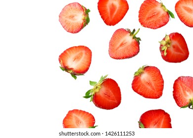 Sliced Strawberry Isolated On White Background. Top View