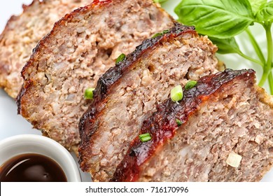 Sliced Tasty Turkey Meatloaf, Closeup