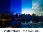 A sliced time lapse photography of bay area at Darling harbour in Sydney night to day. New South Wales Sydney Australia - 01.28.2020 Here is Darling Harbour.
