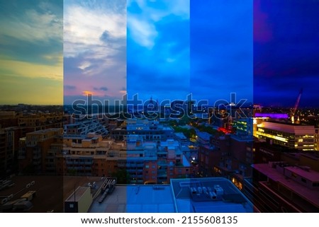 A sliced time lapse photography of panoramic bayarea in Sydney day to night. New South Wales Sydney Australia - 01.28.2020