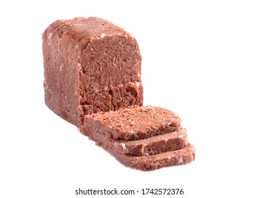 sliced tinned corn beef isolated on a white background 