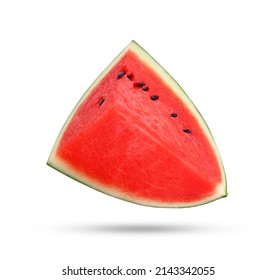 Sliced of watermelon falling in the air isolated on white background.