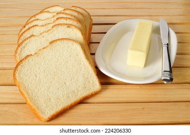 Sliced White Bread And Butter Shot From A High Angle View