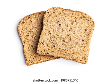 Sliced wholegrain bread isolated on white background.
